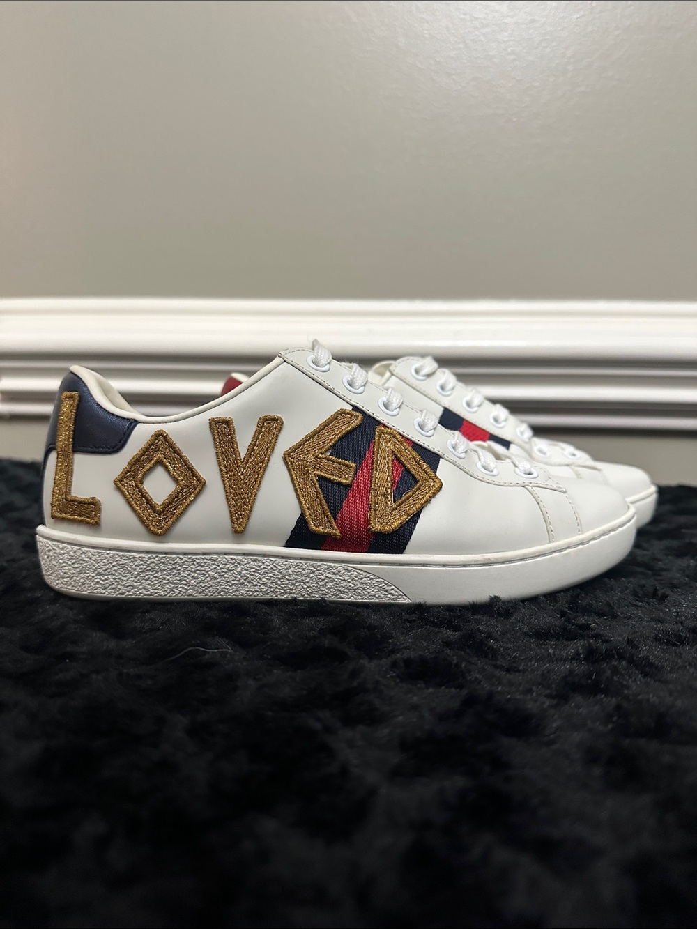 Gucci Ace Loved leather lace up shoes Sz 37